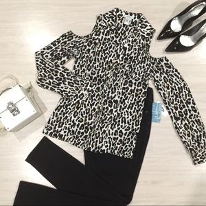Silk leopard cold shoulder blouse size XS